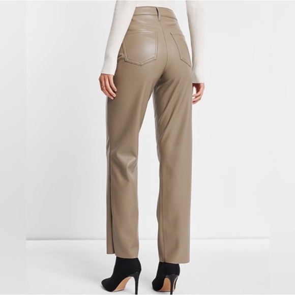 Express Pants Womens Tan Faux Leather Straight High Rise Raw Size 6R - Picture 2 of 5